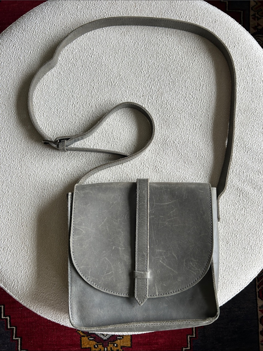 Able Gray Leather Crossbody Bag - Minimalist Flap Satchel